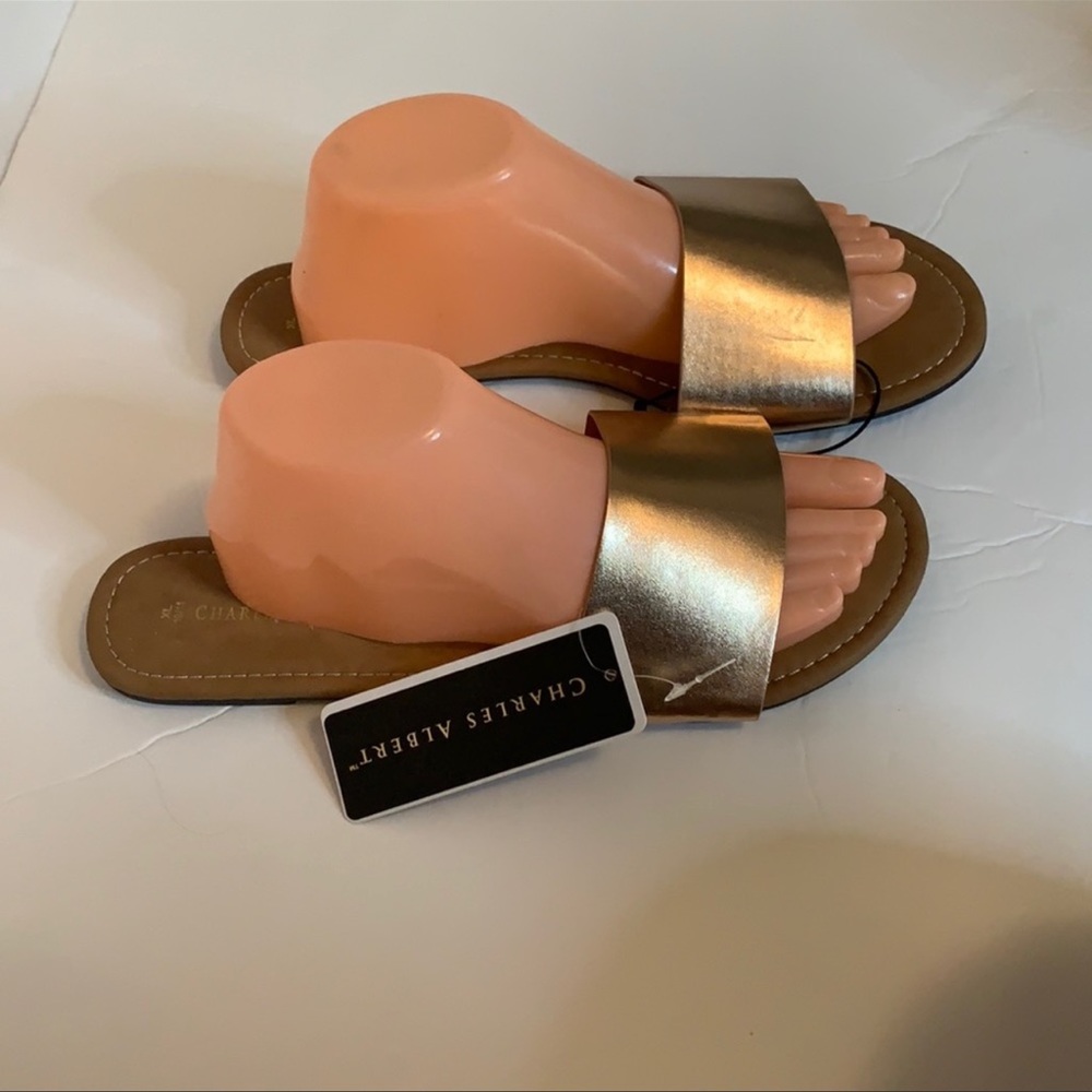 Charles Albert solid rose gold open toe flat sandals